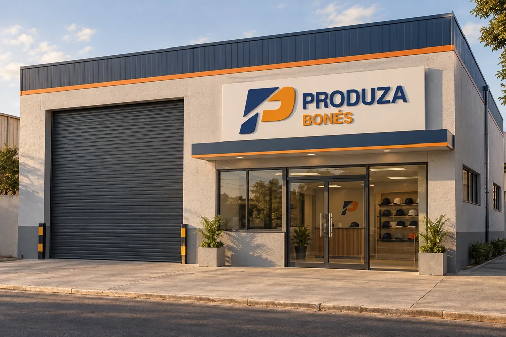 Proposta visual de fachada com a marca Produza Bonés