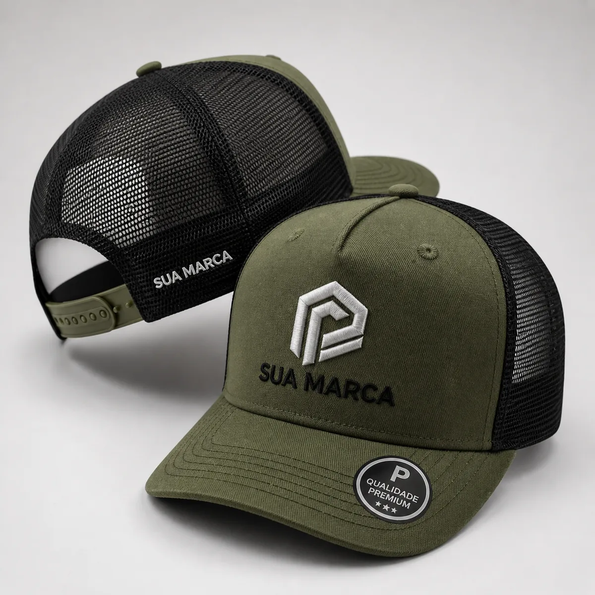 Boné Trucker clássico com bordado de demonstração Sua Marca